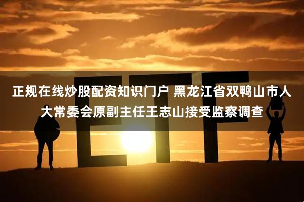 正规在线炒股配资知识门户 黑龙江省双鸭山市人大常委会原副主任王志山接受监察调查