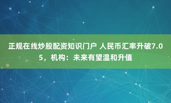 正规在线炒股配资知识门户 人民币汇率升破7.05，机构：未来有望温和升值